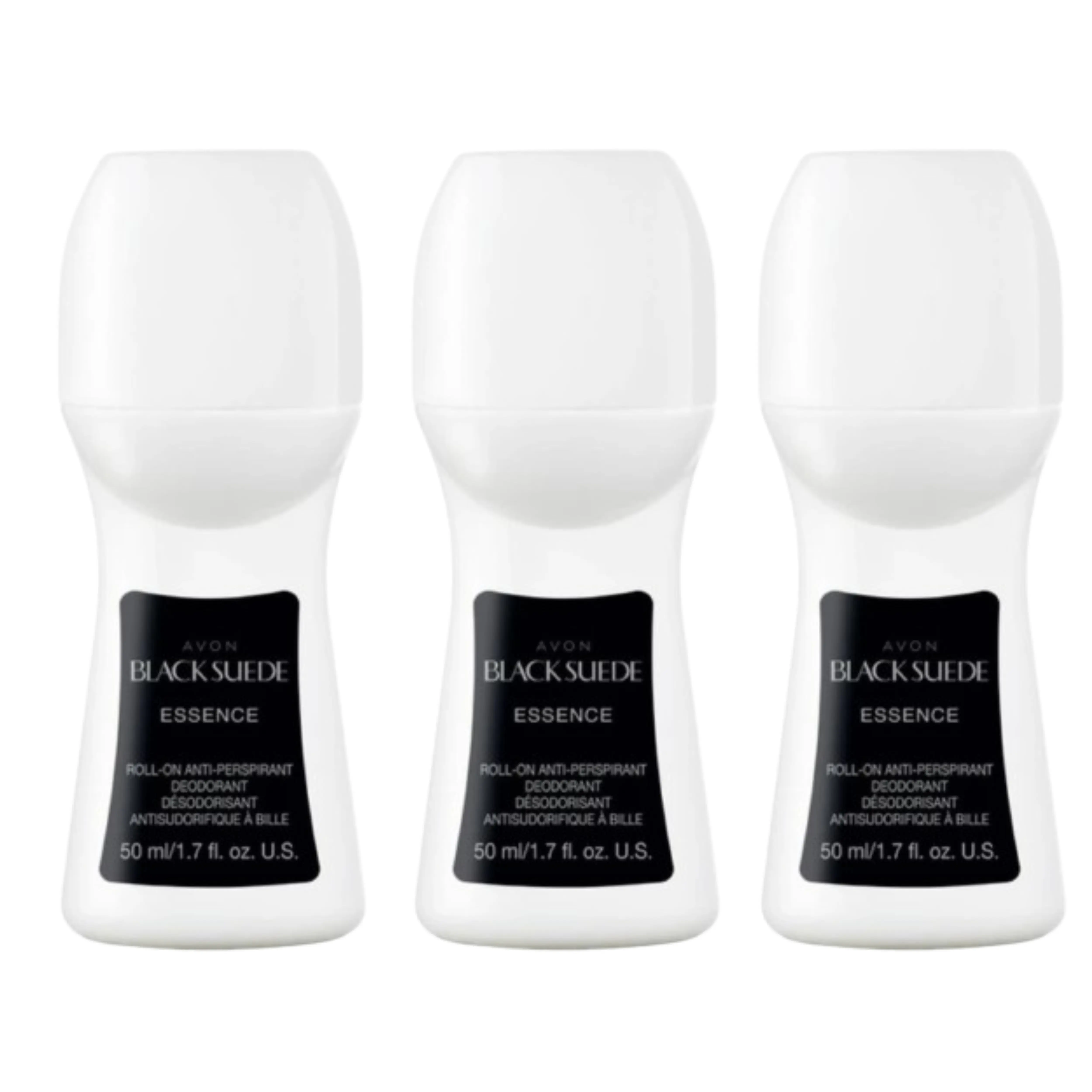 Avon Black Suede Men's Roll-On Deodorant 50ml Pack of 3 – Anti-White Marks, No Stain Quick Dry Formula, Long Lasting Freshness, Masculine Scent Body Care