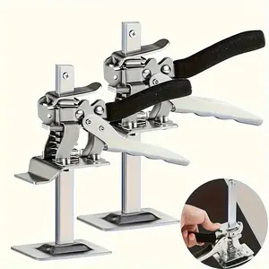 2pcs Carbon Steel Horizontal Hold Down Clamps – Heavy-Duty Hand Lift Tool with Precise Positioning, Reinforced Support and Soft Rubber Handle for Cabinet, Tile, Door, and Gypsum Board Adjustment