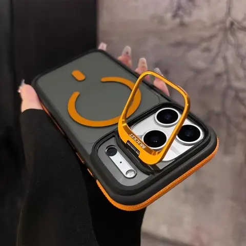 Magnetic Phone Case for iPhone 18 Pro Max 17 Pro Max 18 Pro 16 15 14 13 12 11 Pro Max Camera Bezel Ring Stand Folding Kickstand Matte Acrylic TPU Shockproof Armor Cover,Two-Tone Shield Camera Bracket Shockproof Phone Cover