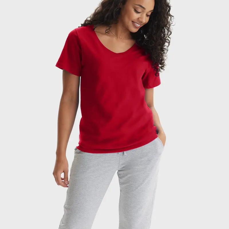 Hanes Perfect-t Women's V-neck Cotton T-shirt Comfortable Fit Soft Stretch Fabric Breathable Os04v