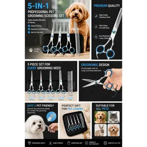 Professional Dog Grooming Scissors Set, Straight Curved & Thinning Shears, Pet Hair Trimming Kit