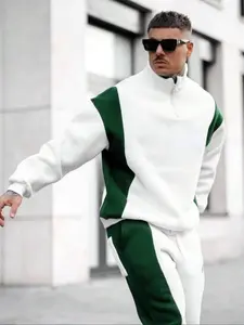 Men's Colorblock Zip Up Drop Shoulder Fashion Knit Sweatshirt, Regular Fit Casual Long Sleeve High Neck Pullover for Fall & Winter, Men's Clothes for Daily Wear, Street Wear, Fitted, Knitwear