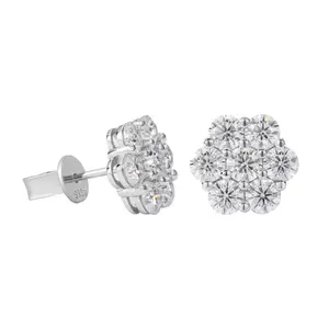 【#E266】Moissanite Stud Earrings 7 Stones Flower Women Earring Engagement Fine Jewelry Earings New Pretty Studs Studearrings