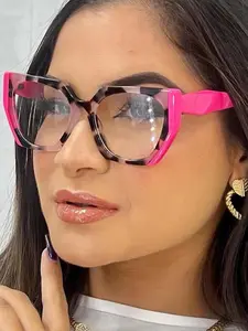 Unisex Vintage Trendy Colorblock Cat Eye Frame Eyeglasses, Must Have Glasses, Retro Fashionable Eyeglasses for Everyday Use, Stylish Trendy Eyewear, Fashion Accessories for Outdoor Activities