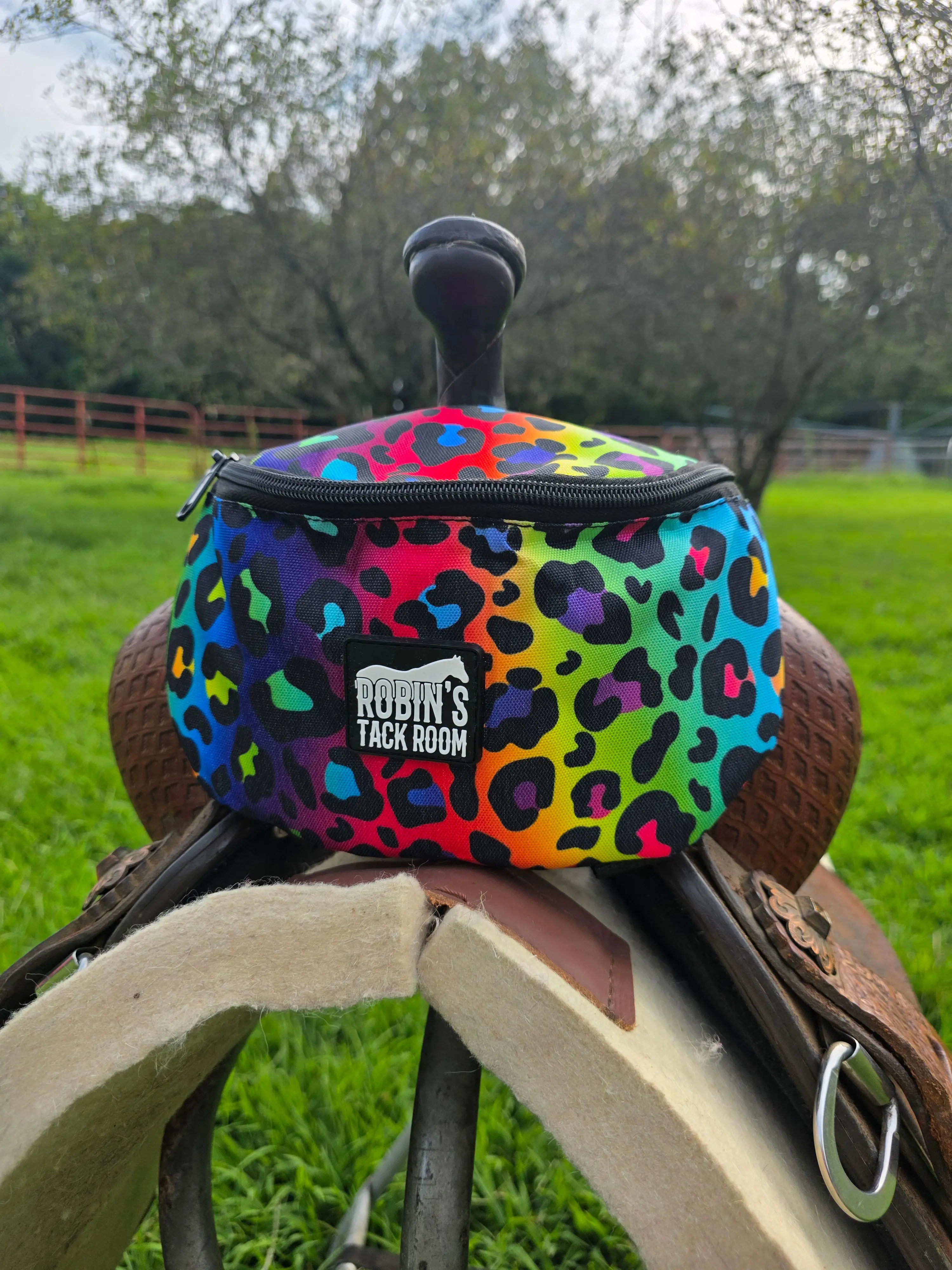 80s cheetah saddle pouch