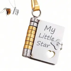 Personalized My Little Star Book Necklace, My Incredible Daughter Book Necklace Custom Name And 6 Pre-Engraved Messages Openable Pendant Adjustable,Book Necklace Is The Best Gift For Your Daughter Or Son.