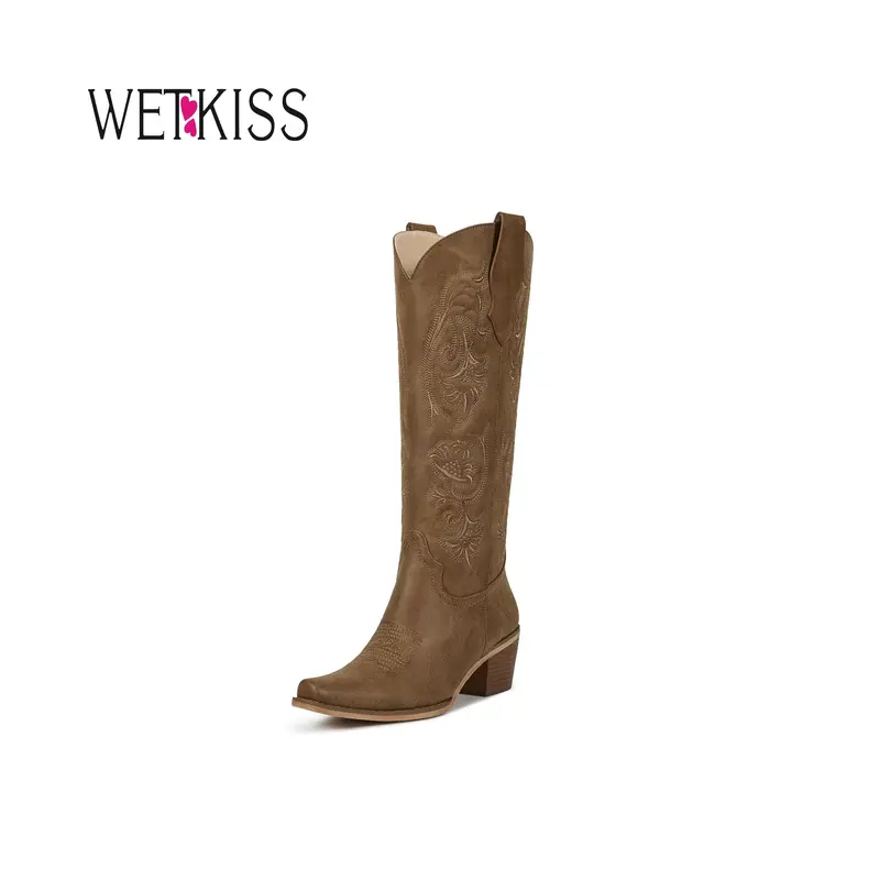 Wetkiss Spider Lily Embroidery Western Boots for Women,Elegant Floral Stitching, Comfortable Chunky Heel,5.3cm/2.09in, Perfect for Fall Outfits,Women's Shoes,Women's Boots, #WeeklyDeals#TikTokShopFallDealsForYou