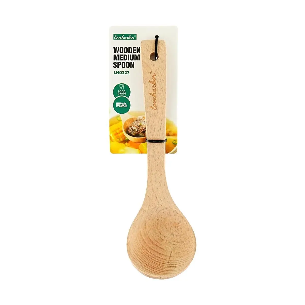 Love Harbor Natural Wooden Soup Ladle - Medium Size, Long Heat-Resistant Handle, Anti-Scald, Smooth Finish Kitchenware for Everyday Serving, Soup Stirring