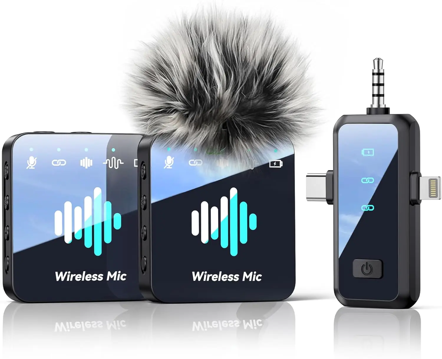 MENERESAS Wireless Lavalier Microphone for iPhone: Mini Microphone Noise Reduction - 328ft Transmission & 20H Battery Life for Video Recording, 3-in-1 Universal Camera & Android, Deep Grey