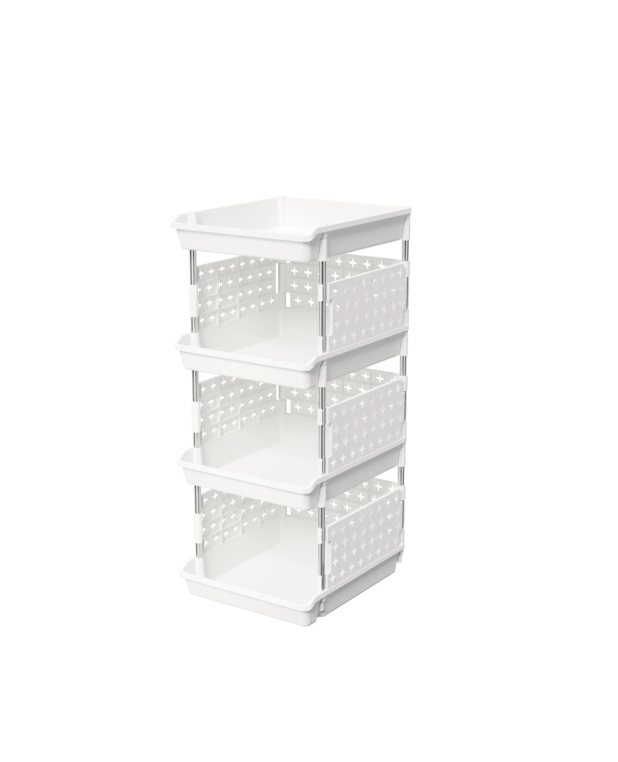 Lifewit Plastic Stackable Storage Baskets, 4 Tier Stacking Bins for Food and Clothes, Multifunctional Organizer for RV, Kitchen, Playroom, Pantry and Bathroom, 13.8"D x 11.8"W x 28.3"H, 1 Pack, White