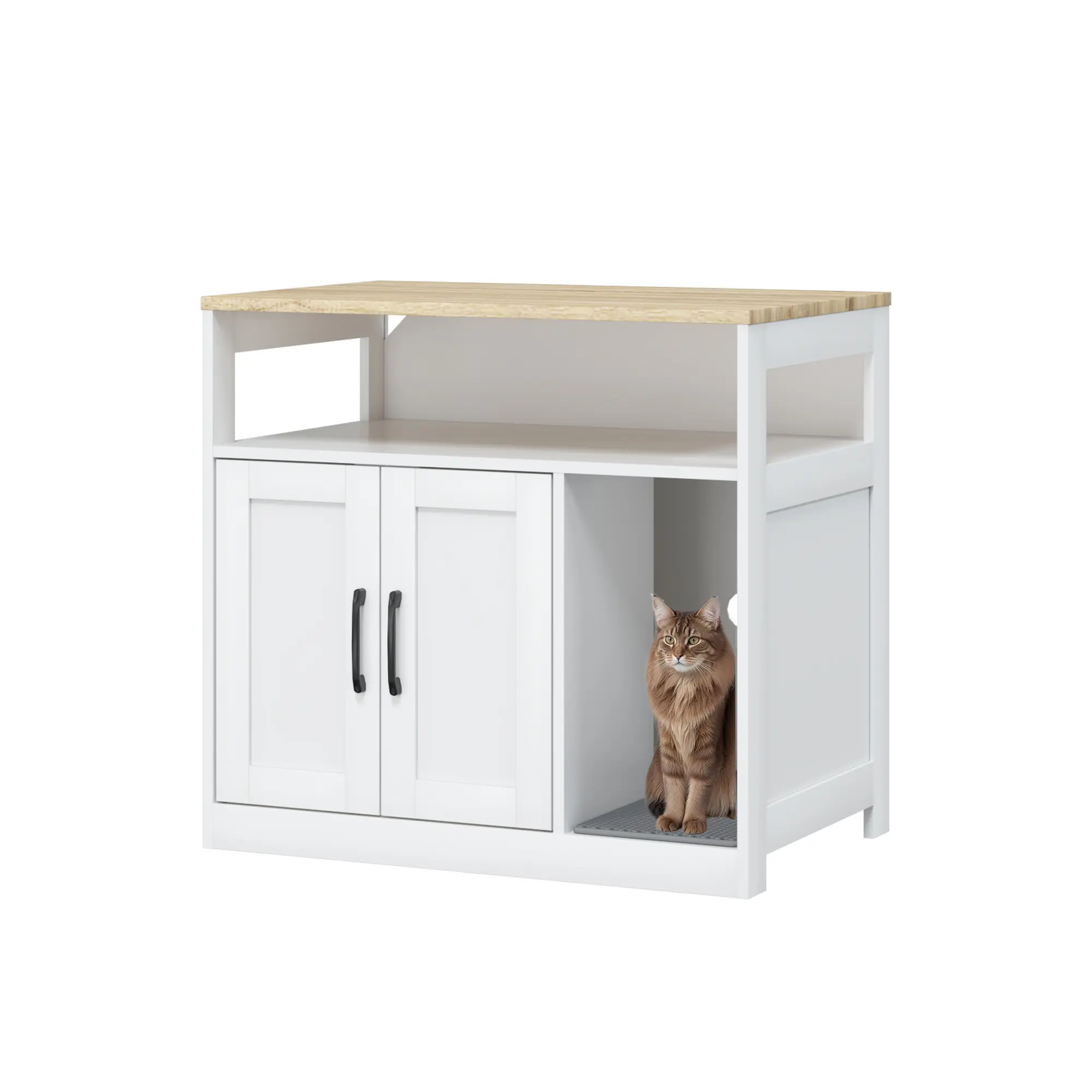 Wooden Hidden Litter Box Furniture,Indoor Cat House With Storage Shelf,Fits Most Litter Box, Wooden Cat Litter Box Enclosure,Pet House,Cat Litter Box Enclosure,For Living Room, Bedroom,Black,Natural,White Litterbox