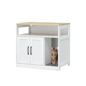 Wooden Hidden Litter Box Furniture,Indoor Cat House With Storage Shelf,Fits Most Litter Box, Wooden Cat Litter Box Enclosure,Pet House,Cat Litter Box Enclosure,For Living Room, Bedroom,Black,Natural,White