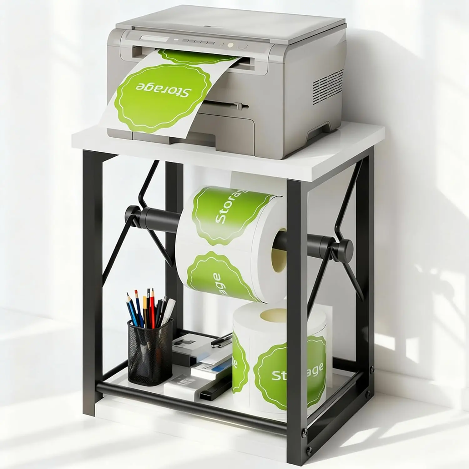 Label Holder for Rolls and Fan-Fold Labels, Shipping Thermal Label Holder, Sticker Roll Holder for Small Business &  Office,  White
