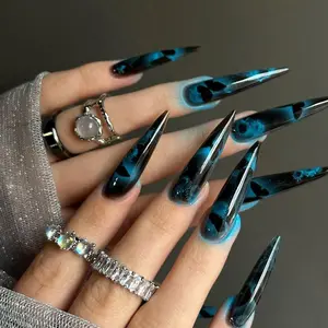 Long Almond Fake Nail, 24pcs/set Glossy Full Cover Press on Nail with Nail File & Jelly Glue, Removable Artificial Nail Art, Women Girls DIY Manicure