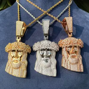 [ICE HUE]18K Gold Vacuum Plated Copper with 5A+ Sri Lanka Zircon Rose Jesus Pendant With Necklace Miami Italy Mexico & Micro Inspired for Women & Men Luxury Jewelry,Daily Wear,Casual Fashion,Gift Idea,,Classic,Hip Hop,Simple,Sporty Style