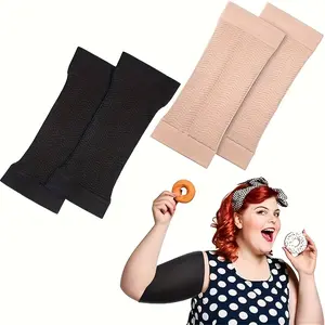 2 Pairs Large Women’s Arm Shaper Compression Sleeves, Elastic Support Arm Sleeves Black & Beige, Elegant Comfortable Fitness Accessories for Sports and Daily Wear, Elbow Sleeve