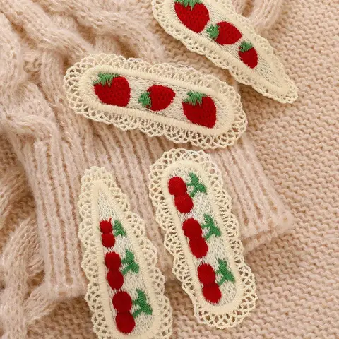 Temperament Cherry & Strawberry Pattern Crochet Hair Clip (4pcs/set), Barrettes Hair Clips, Super Cute Clips, Cute Lovely Hair Accessories for Women & Girls, Fashion Hair Accessories for Daily Wear
