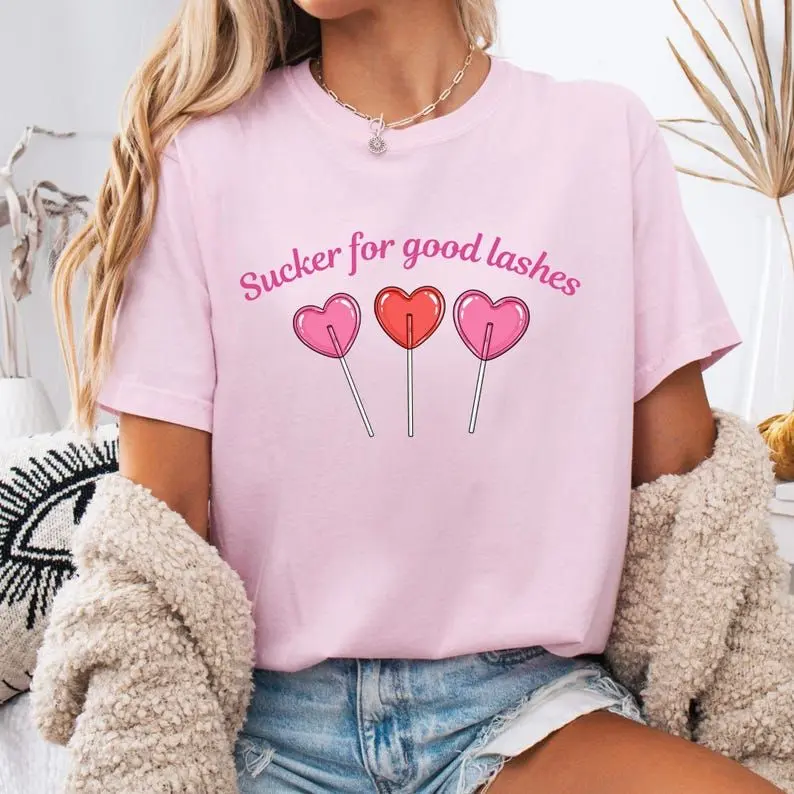 Sucker for Good Lashes T-Shirt, Lash Tech Shirt, Gift for Lash Artist, Valentine Lash Tech Shirt, Beauty Technician Apparel