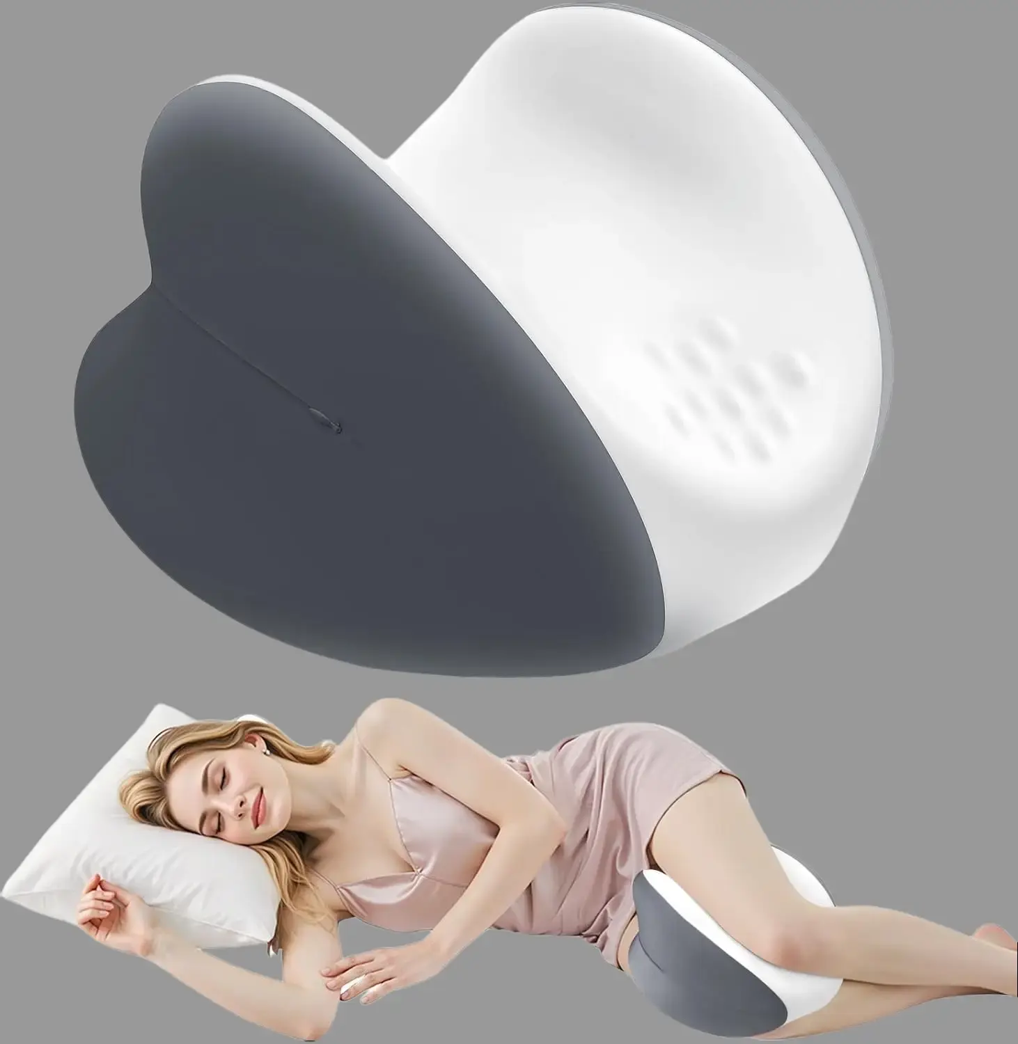 Knee Pillow for Side Sleepers, Leg Pillow with Cooling Cover, Memory Foam Body Pillow for Side Sleeping, Heart-Shape Cushion for Hip, Back & Sciatica Pain Relief, Grey