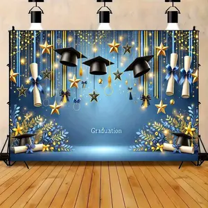 1pc 2D Flat Graduation Cap & Diploma Design Polyester Banner - Multipurpose Decor for Holiday Parties, Yard, Studio, Home & Garden Celebrations, Studio Backdrop, Garage Flag Outdoor Celebrations, Graduation Party