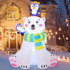 6 FT Christmas Inflatables Outdoor Decorations Bear&Penguin Blow ups with Built-in LEDs for Yard Party Lawn Decor