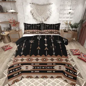 Black Brown Southwestern Aztec Bedding Set Boho Western Comforter Set Boys Girls Vintage Geometric Tribal Duvet Quilt
