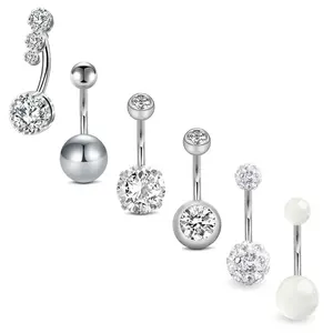 OIDEA 6PCS 14G Belly Button Rings Set, 316L Stainless Steel, Cubic Zirconia Rhinestone, Acrylic Sexy Navel Body Piercing Jewelry