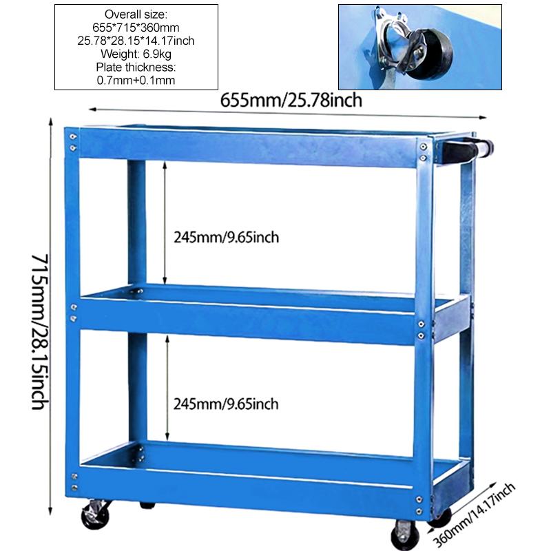3-Tier Utility Cart,3 Shelves Rolling Carts with Brake Wheels,450lbs Load Capacity,Heavy Duty Mechanic Storage Cart Utility Cart for Garage Warehouse Workshop  with Two Brake for Office，Kitchen