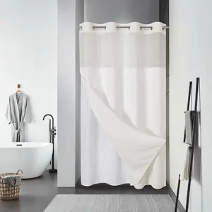 Waffle Pattern Shower Curtain, 1 Count Double Layer Waterproof Bathroom Curtain for Home Decor, Bathroom Accessories Removable Shower Curtain Panels with Snaps, bathroom decor set