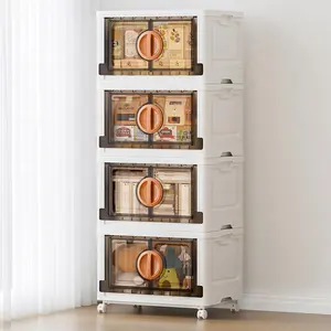 JEKO&JEKO 332Qt Lockable Stackable Storage Bins with Lids Collapsible Closet Organizer with Wheels Plastic Cabinet Drawer for Clothes Dorm Room 4 Pack White Eco-Friendly