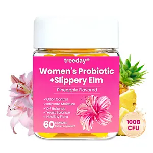 Treeday Probiotics for Women + Slippery Elm Gummies for Women (100B CFU) - Chewy Bouncy Texture, Pineapple Flavored Supplements for Women, 60 Count