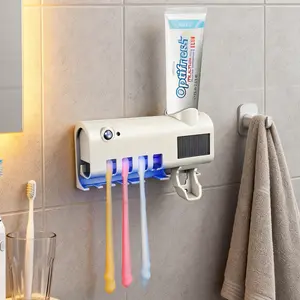 Durable ABS Multifunctional Modern Toothbrush Holder Set - Electric Wall-Mounted, 4-Slot, No-Drill Mounting, Rechargeable, with Toothpaste Dispenser, for Bathrooms, Dormitories,summervibes