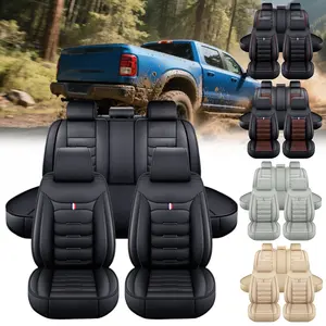 Fits For Dodge Ram 1500 2500 3500 2009-2023 Car 5 Seat Covers Set PU Leather Non-Slip, Cloth Side Full Surround Design, Vehicle Auto Interior Decoration Accessories