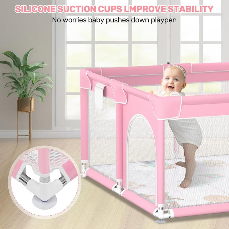 Baby Playpen with Anti-Slip Mat for Indoor&Outdoor Playard Kids Activity Center with Gate, Portable Fence Area for Babies and Toddlers playpen,Pink