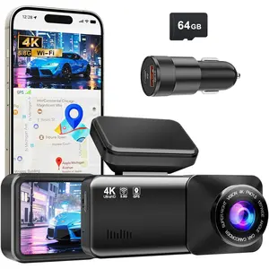 4K Dash Cam Front, Built-in 5.8G WiFi, Free 64GB Card & 48W A+C  Charger Included, Dash Camera for , Mini Dashcam with Super Night Vision, Loop Recording, G-Sensor, 24 Hours Parking