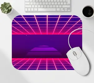 Retro Vaporwave Grid Mouse Pad - Neon Synthwave Desk Mat for Computer Office Workstations