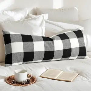 Buffalo Check Plaid  Throw Pillow Cover Farmhouse Decorative Rectangular Pillowcase, Classic Retro Checkers Cushion Covers for Sofa Bedroom  14x36 Inch, Black and White