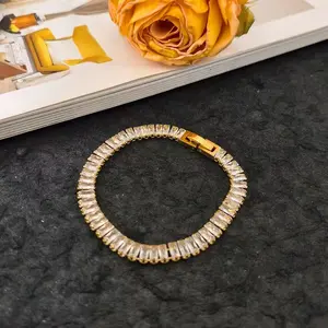 Geometric Zircon Brass Bracelet, Gold-Plated Business Gift for Women, Hypoallergenic Jewelry for Travel & Corporate Events