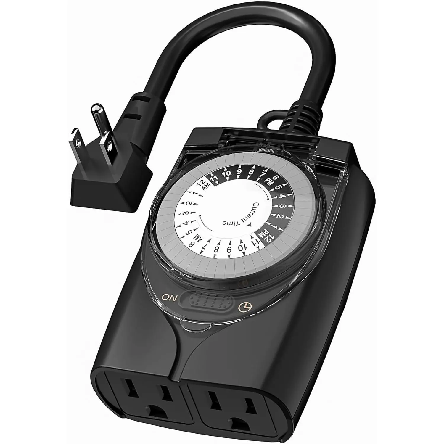 Outdoor Timer Outlet , 24 Hour Mechanical Light Timers for Electrical Outlets Outdoor Weatherproof, 2 Grounded Outlets for Christmas Lights, Holiday Decorations, 15A 1/2HP