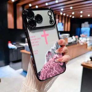 GOD IS WITHIN HER PSALM 46:5 And pink waves Pattern Soft silicone Phone Case for iPhone 17 Pro Max Air 16 Pro Max 15 Plus 14 13 12 11 All-inclusive lens Anti-drop Transparent Electroplated Protective Cover