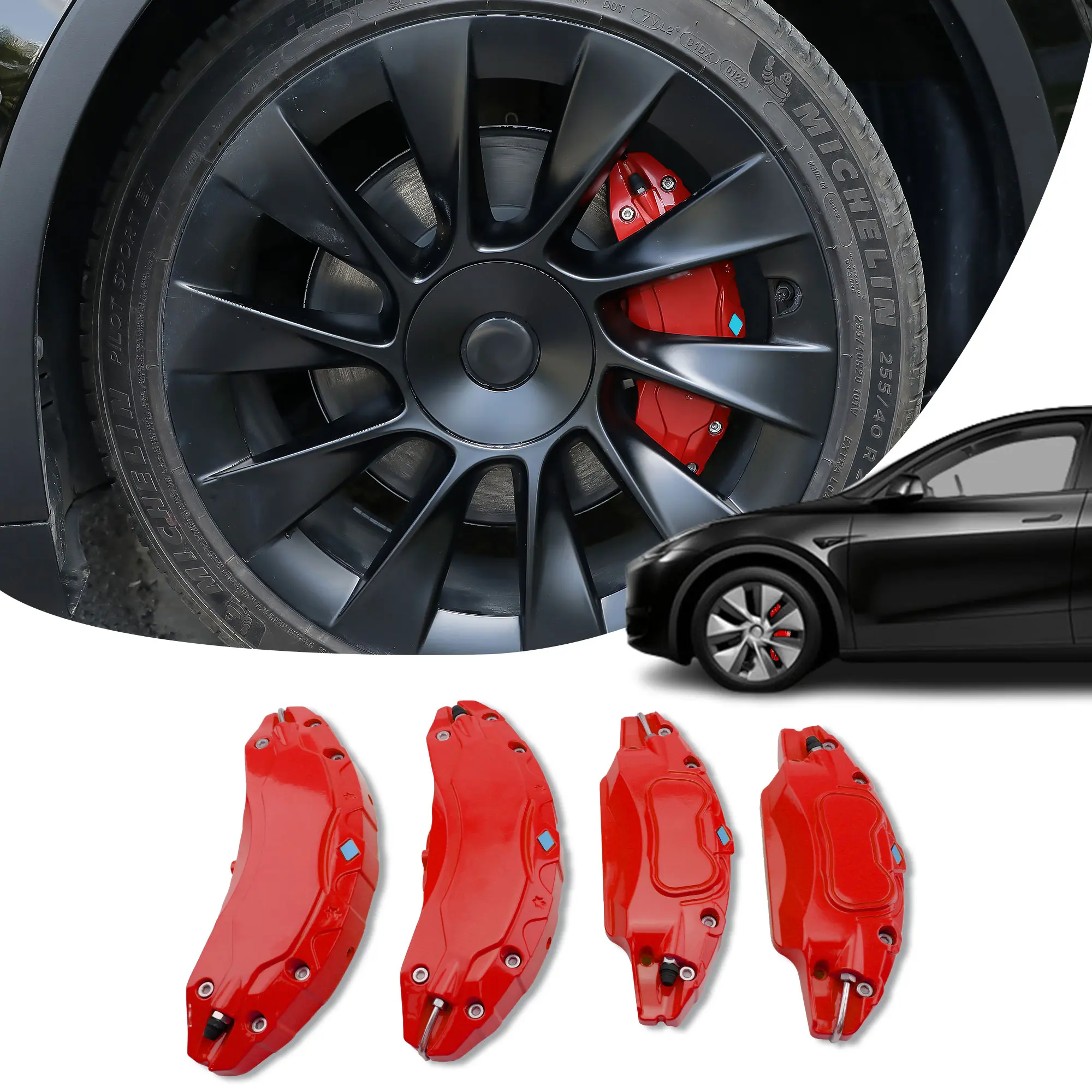 Kstars Brake Caliper Cover Fit For Model Y 2023 2024 2025 19 20'' Wheels 3d style aluminum vinyl wraps wheel hub upgrade exterior accessories multi-colored a set of 4 With Stickers