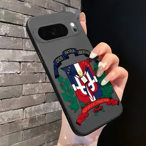 Rounded Edge Phone Case for Google Pixel 10 9 XL 8 7 Pro A Dominican Republic Emblem Pattern Pocket-Friendly Shockproof Liquid Silicone Protective Soft Smartphone Casing