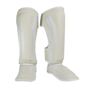 Venum Elite Standup Shin Guards - White/Ivory, 100% Skintex Leather, Pro-Anatomical Reinforcement, 2 Large Velcro Straps, Custom Fit