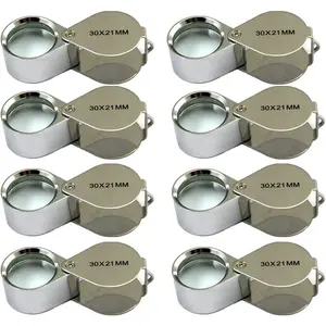 8 Pcs Mini 30X 21mm Jeweler Jeweler's Jewelry Loupe Magnifier Magnifying Glass Silver w/Box