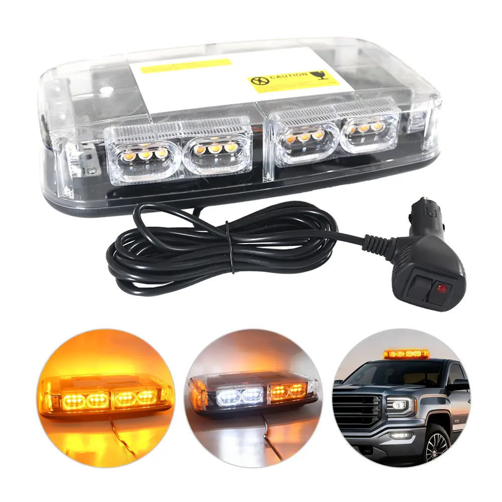 Amber/White Roof Top Strobe Lights, High Visibility Emergency Safety Warning LED Mini Strobe Light bar with Magnetic Base for 12-24V Snow Plow, Trucks, Construction Vehicles