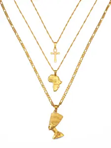 3pcs Necklaces Together Ankh Cross Necklace Nefertiti Africa Map Pendant Gold/Silver Color Birthday Party Ethnic Jewelry Women Exquisite Jewelry Gift