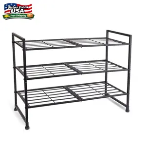 MS 3-Tier Gray & Silver Metal Shoe Rack for Shoe Storage, Holds up to 12 Pairs