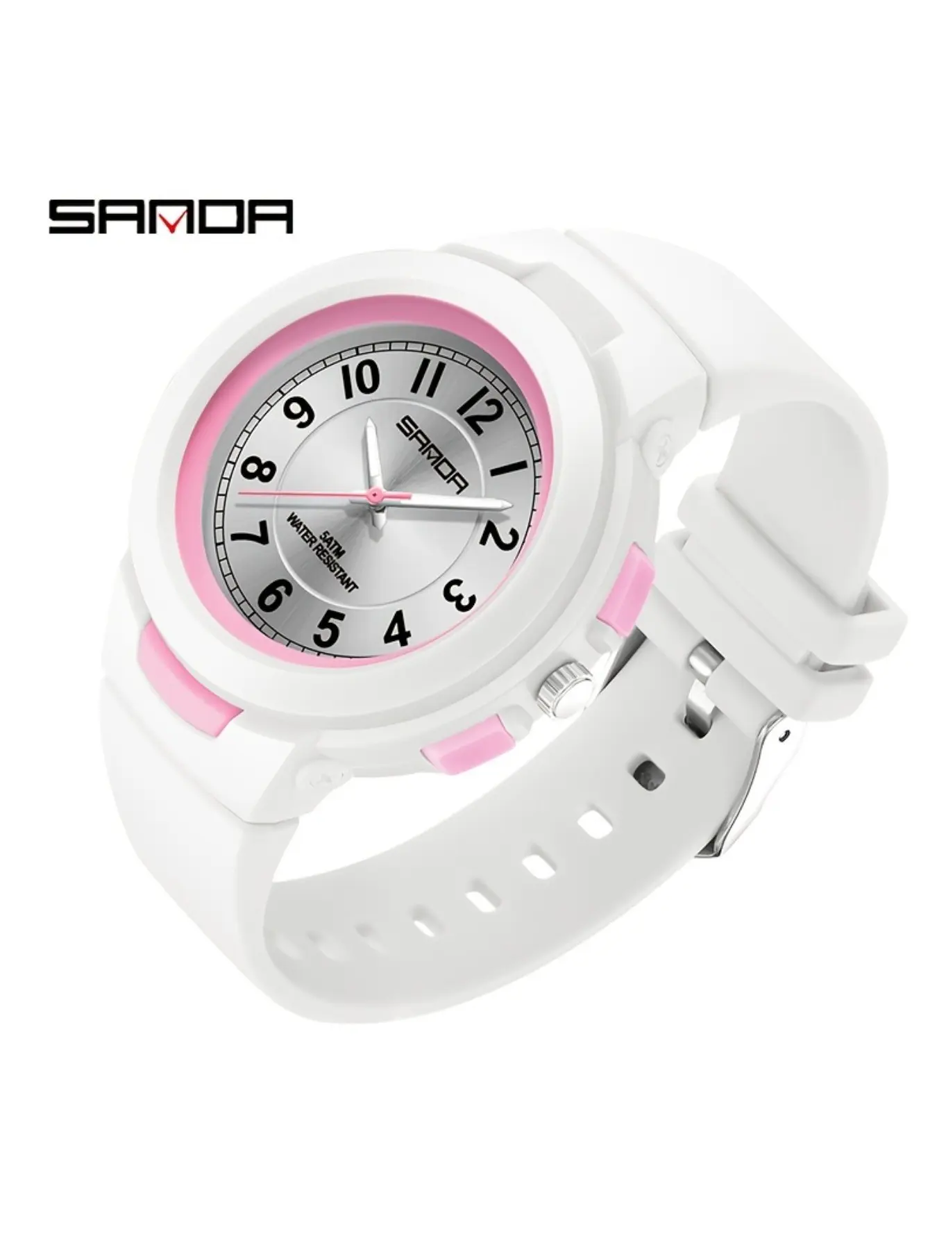 Unisex Sanda Sport Watch, Waterproof Rubber Strap, Quartz Wristwatches, Quartz Movement, Round Dial, 24hr Display, Wireless Function, Night Glow, Water Resistant Wristwatch