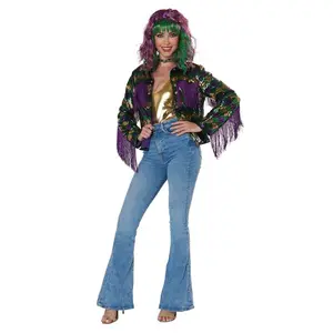 Women's Mardi Gras Sequin with Fringe Trim Jacket