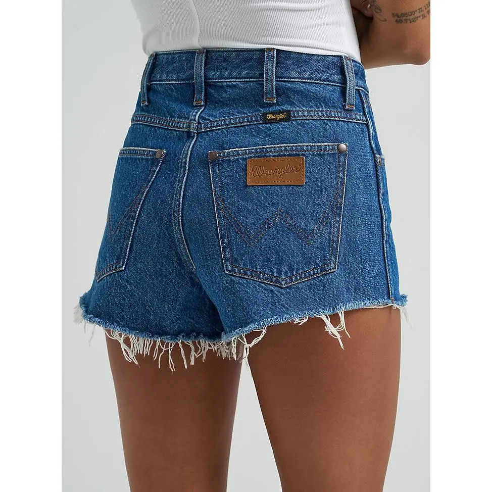 Wrangler Women's Cowboy Cutoff Shorts in a Solid Dark Wash, 100% Cotton Rigid Denim with a Slim Fit, 11" High Rise and Raw Hem